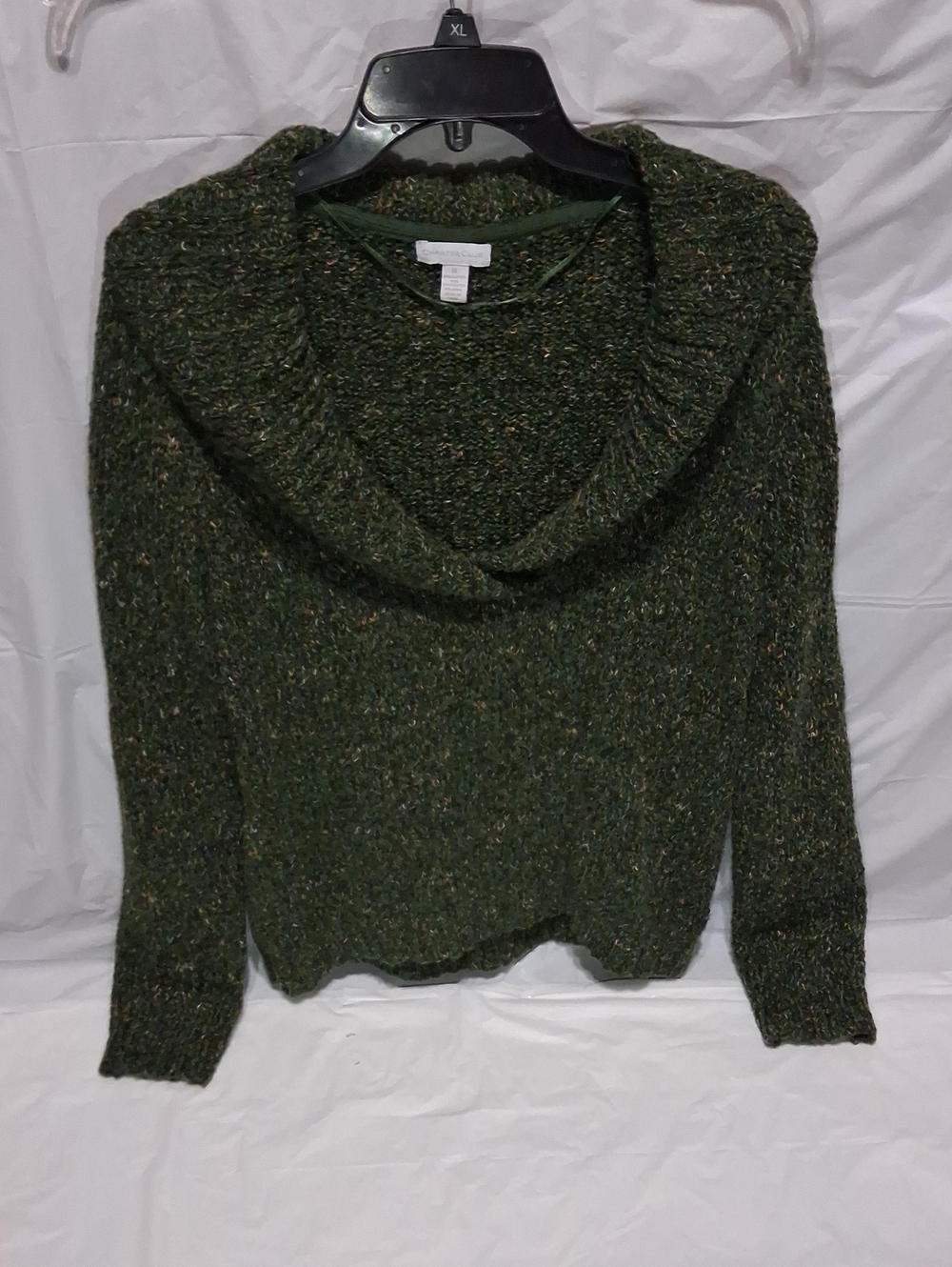 Charter Club Dark Green Marled Knit Cowl Neck Sweater XL Cozy Sparkle